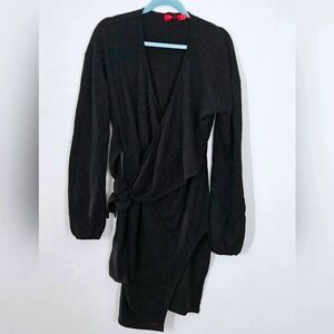 n:philanthropy Myles Dress Wrap Balloon Sleeve Black‎ Knit Midi Size Small NWT